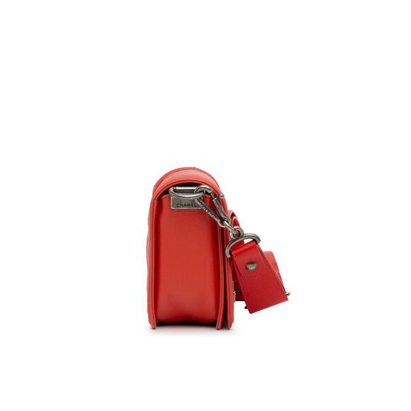 Pre Loved Chanel Medium Lambskin Boy Galuchat Strap Flap Bag Women Red Crossbody - Picture 3 of 8
